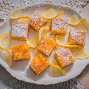 A plate of gooey lemon squares